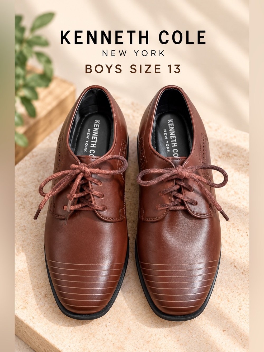 Kenneth Cole New York Boys Brown Dress Shoes Size 13